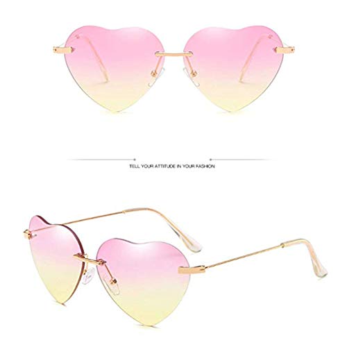 Myoumobi_ Women Sunglasses Thin Metal Rimless Frame Heart Sunglasses Lovely Heart Style for Women Light Pink
