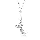 BAMOER Sterling Silver Adjustble Feather Necklace Angel Feather Pendant Long Chain Necklace Women Girl Gift