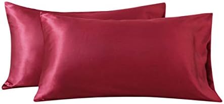 Omela 2 Pack King Size Silk Like Satin Pillow Cases for Hair and Skin Burgundy Hypoallergenic Sateen Pillowcase 50x102cm (BG)