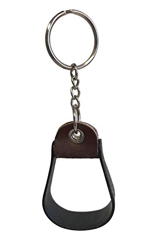 Western Stirrup KeyChain Engraving Black with Brown Leather Novelty Equine Gift