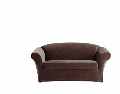 SureFit Stretch Corduroy 2-Piece - Loveseat Slipcover - Oar Brown(SF40514)