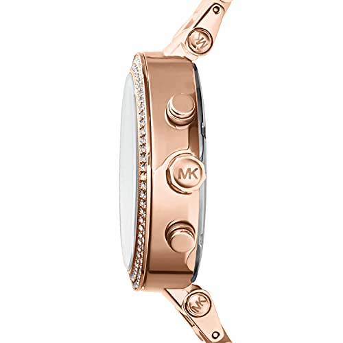 - Reloj Parker cronógrafo de Cuarzo con Correa de Acero Inoxidable en Tono Oro Rosa con eslabones centrales de Acetato ruborizado para Mujer MK5896