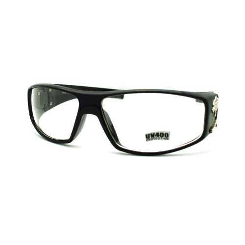 Mens Clear Lens Jaguar Emblem Black Warp Biker Clear Lens Eye Glasses