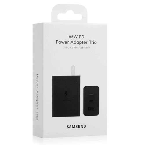 3-Port Super Fast Charging Wall Charger for Samsung Galaxy, 1x USB-C 65W,  1x USB-C 25W, 1x USB-A 25W, Max Capa