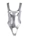 FEESHOW Women's Shiny Metallic One Piece Swimsuit Bikini Thong Swimwear Beachwear Silver One Size
