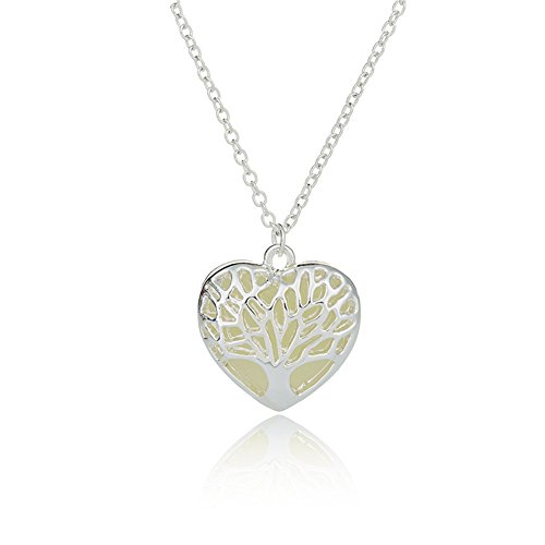 Tree of Life Luminous Pendant Hollow Heart Locket Fluorescent Glow in the Dark Necklace