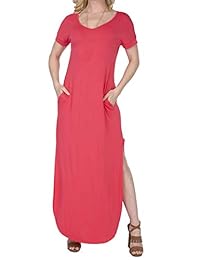 TIENDA DORDOR maxivestido de manga corta con bolsillo suelto para mujer