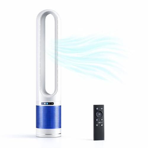 Zoolati 41" Bladeless Tower Fan with Air Filter, 80° Oscillating Standing Fan w…