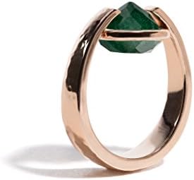 Aventurine Elixir ring, 6 Ct Stone, Sterling Silver with Hammered Rose Gold
