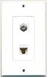 RiteAV - 1 Coax Cable TV F and 1 Cat6 White Ethernet Wall Plate Decorative - White