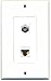 RiteAV - 1 Coax Cable TV F and 1 Cat6 White Ethernet Wall Plate Decorative - White