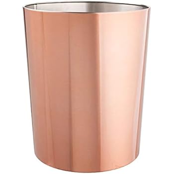 mDesign Round Metal Small Trash Can Wastebasket, Garbage Container Bin for Bathrooms, Powder Rooms, Kitchens, Home Offices, Durable Stainless Steel - Rose Gold