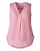 Dimildm Women's V Neck Pleated Sleeveless Chiffon Blouse Double Layered Solid Color Office Tank Top Shirts