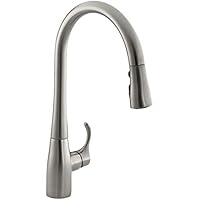 KOHLER K-596-Vs Simplice High-Arch Single-Hole Or Three-Hole, Single Handle, Pull-Down Sprayer Kitchen Faucet, Vibrant Brushed Stainless With 3-Function Spray Head, Sweep Spray And Docking Spray Head Technology