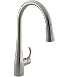 KOHLER K-596-Vs Simplice High-Arch Single-Hole Or Three-Hole, Single Handle, Pull-Down Sprayer Kitchen Faucet, Vibrant Brushed Stainless With 3-Function Spray Head, Sweep Spray And Docking Spray Head Technology