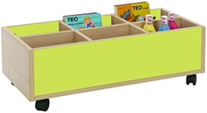 Mobeduc Low Bookcase Trolley, 80 x 27 x 40 cm, Wood, Apple Green