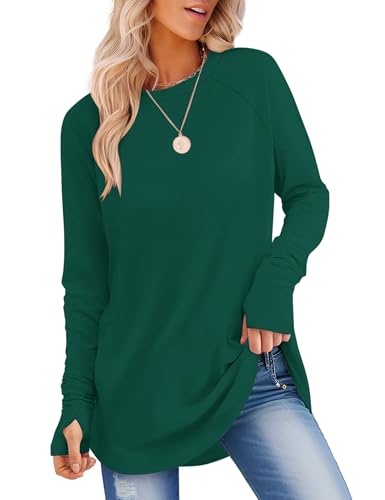 VVK Women's Long Sleeve Shirts with Thumb Holes Casual Crew Neck Green XXL at Amazon