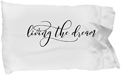 Funny Standard Size Soft Pillow Case "Living The Dream" Quote (White) Microfiber, Decorative Accent Pillowcase, Perfect Housewarming Gift