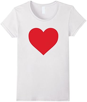 Womens Short Sleeve Red Heart Valentine's Day Shirt Women Girls Top Medium White