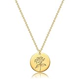 MEVECCO Birth Flower Necklace 18k Gold Engraved