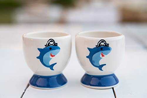 image for WD store WD- Pack of 2 Pcs Shark hand paint Cute Ceramic Soft Boiled E
