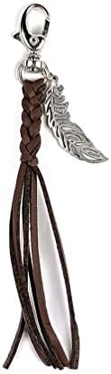 Handmade Chic Leather Tassel Hand of Fatima Charm KeyChain Brown