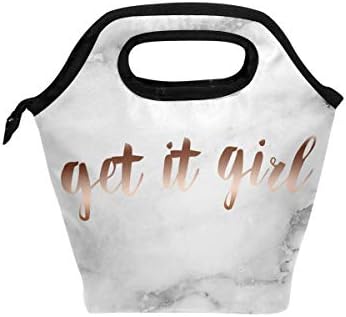 Handysome Reusable Thermal Lunch Tote Bag Cooler Bag Insulated Lunch Box Picnic Bag School Cooler Bag for Men Women Girls Children Kids Students, Get It Girl Rose Gold Marble