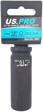US PRO Single 19mm Deep Impact Socket 1/2 Drive Euro CR-V Black Phosphate