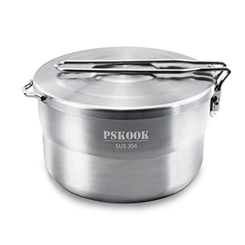 PSKOOK Stainless Steel Camping Pot with Lid Portable Cooking Pot with