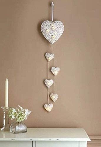 GAWYOEX, VINTAGE DECORE 6 WALL HANGING HEARTS STRING LED LIGHTS RATTAN HEARTS WALL DECAL