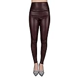 jntworld Sexy Faux Leather High Waisted Leggings, M(US8-10), Brown