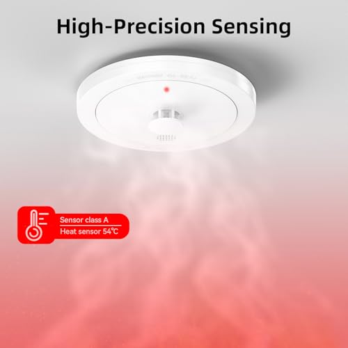 CPVAN Wireless Interlinked Smoke, Heat & Carbon Monoxide Alarm Bundle, Scotland & England Law Compliant | 10-year Battery Life, Pre-Linked Fire Detectors for home,5 Pack + 1 Remote（2nd Generation）