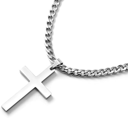 Dixivi Jewelry Mens Boys Stainless Steel Cross Pendant Necklace with 6MM Wide Chain