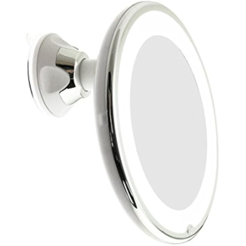 LED Lighted 7X Magnifying Makeup Mirror With Power Locking Suction Cup