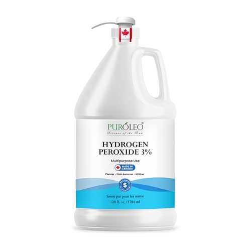 PUROLEO Hydrogen Peroxide 3% Solution, 128 Fl Oz/3784 mL (Made in Canada), Multipurpose Household Cleaner, Stain Remover & Fabric Whitener, Cleaning Liquid for Laundry, Surfaces & General Cleaning