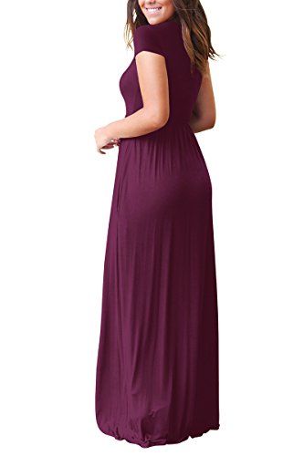 RBwinner Women's Short Sleeve Maxi Dress With Pockets Plain Loose Swing Casual Floor Length Long Dresses,Wine Red,Small