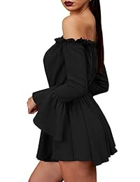 Glamaker - Vestido de verano para mujer, de manga larga, cuello en V, con cinturón