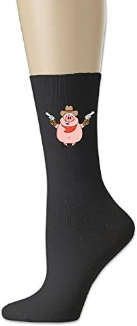 GREe Cartoon Pig Hold Gun Unisex Cotton Socks Funny Crew Dress Socks Black