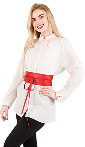 BlackButterfly Obi Waist Band Self Knot Tie Up Cinch Belt (Red, One Size) - Thumbnail 3