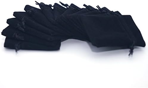 2.5" X 2" Black Velvet Jewelry Pouches Drawstring Bags Elegant Wedding Favors Handmade Gift (Pack of 12)