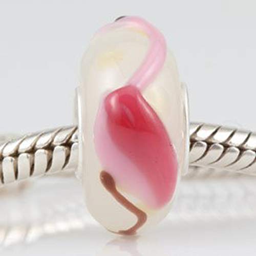 Flamingo Glass Charm 925 sterling silver core fit for Fashion Charms Bracelets