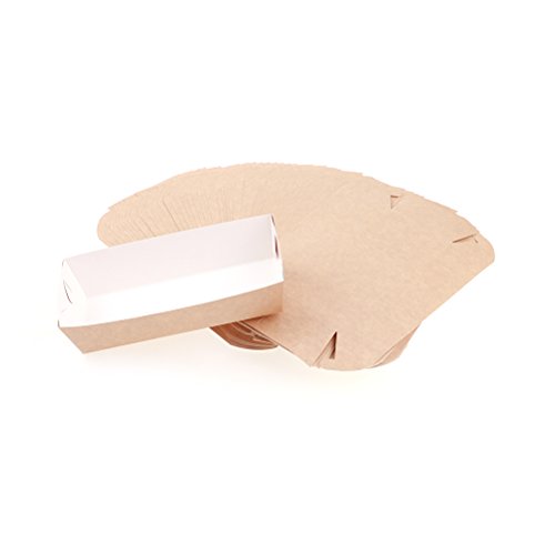 uhoMEy Pack of 50 pcs Disposable Paper Food Tray, Friendly Kraft Paperboard Food Trays, Food Boat Baskets Containers for Fries, Hot Corn Dogs or Other Food Serving - Thumbnail 2