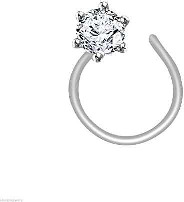 BuyByClick 925 Sterling Silver Nosepin Stud with White Gold Plated Beautiful White Swarovski Crystals For Women