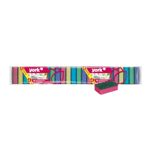York Universal Kitchen Scrubber with Abrasive Fibre Multi-Purpose Sponge for Washing Dishes Pots and Pans Surface Cleaning Megapack of 28 Units Multi-Coloured Saving Format