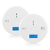 CO Detector, Monoxide Alarm LCD Portable Security Gas CO Monitor, Battery Powered-2 Pack with UL2034 Listed (9V Battery not Included)