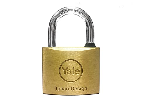 YALE Standard Brass Padlock Y1100050080X 50mm Body Width 26mm Carbonitrided Steel Shackle with Rubber Ring and Double Locking System