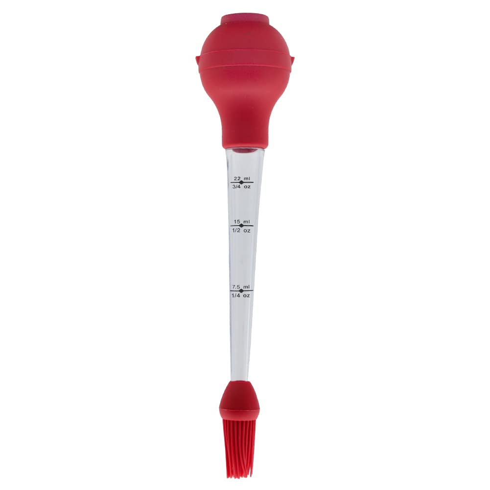 Turkey Baster with Measurement, Barbecue Basters with Cleaning Brush and Meat Marinade Tools for Marinating Beef, Pork, Fish, Chinken (Red)