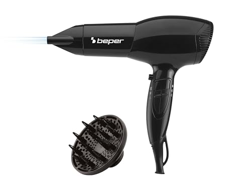 BEPER 40.979 Haartrockner 2000 Watt, mit Diffusor und Konzentrator im Lieferumfang, rutschfester Griff, Schwarz