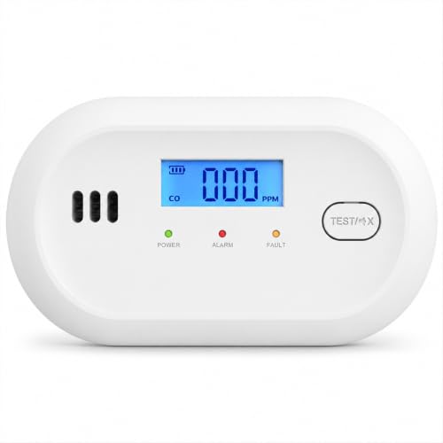 Hapippofa Carbon Monoxide Alarm with Digital Display, Battery Powered CO Detector with Replaceable AA Batteries, 10-Year Sensor Life, 85 dB Alert, EN 50291, for Home & Travel, 1 Pack