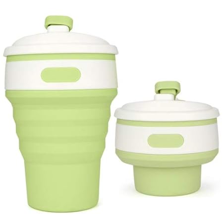 Coffee To Go Becher,Kaffeebecher Faltbar, Reisebecher Kaffee 350 Ml Auslaufsicher Zusammenklappbarer Becher Tragbarer Und Praktischer Reisebecher FüR Unterwegs, Camping, Radfahren (Grün)